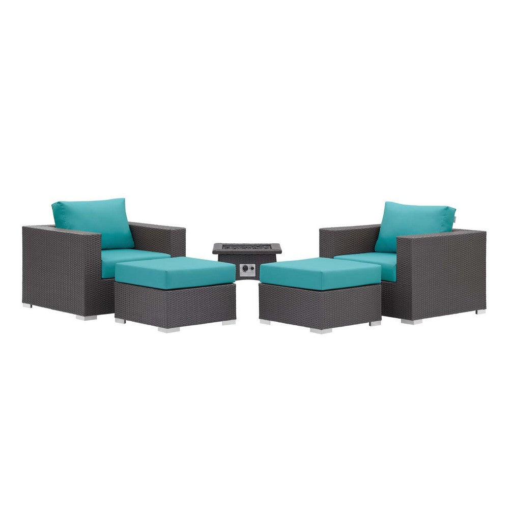 Convene 5 Piece Set Outdoor Patio with Fire Pit by Modway| Blue