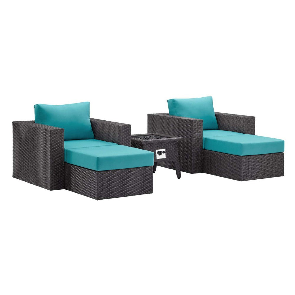 Convene 5 Piece Set Outdoor Patio with Fire Pit by Modway| Blue