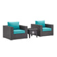 Modway EEI-3727-EXP-TRQ-SET Convene Wicker Rattan Outdoor Patio, Two Armchairs with Fire Pit, Espresso Turquoise