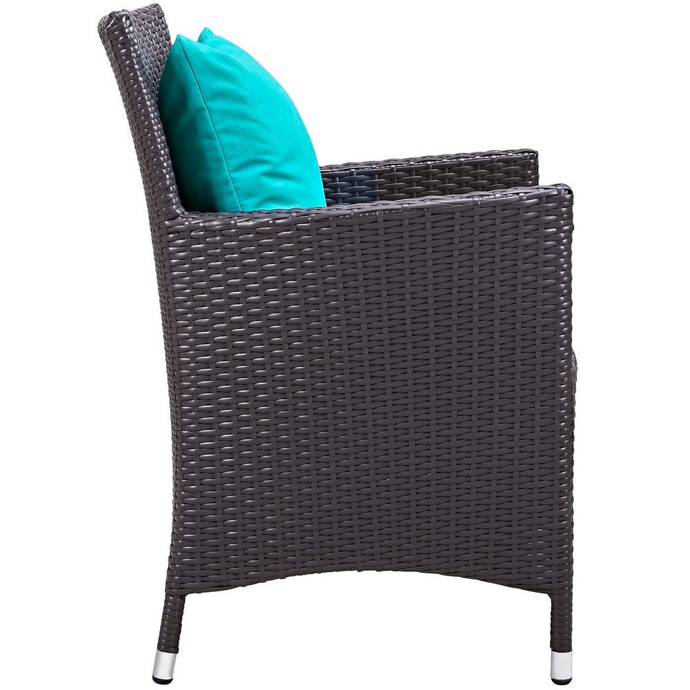 Modway Convene Wicker Rattan 5-Piece Set Outdoor Patio with Fire Pit in Espresso Turquoise MDY-EEI-3729-EXP-TRQ-SET