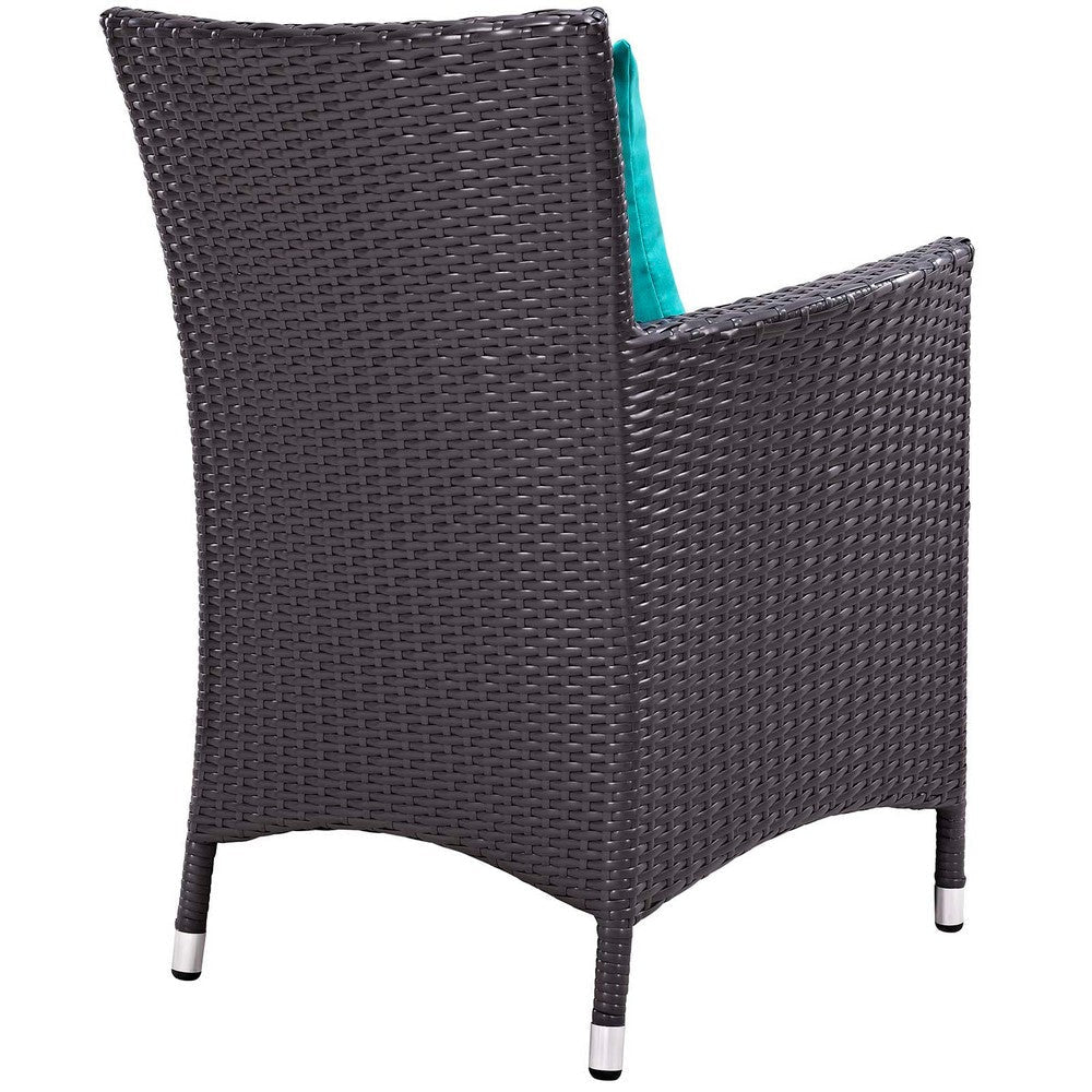 Modway Convene Wicker Rattan 5-Piece Set Outdoor Patio with Fire Pit in Espresso Turquoise MDY-EEI-3729-EXP-TRQ-SET