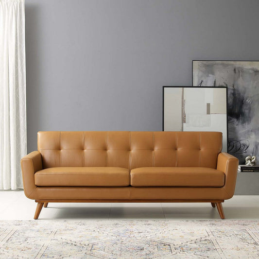 Modway Engage Sofa in Top-Grain Leather Living Room Lounge Tan