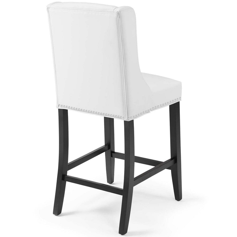 42 Inch Wingback Counter Stool, White Faux Leather Tapered Legs, Black  - No Shipping Charges