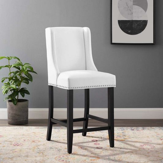 42 Inch Wingback Counter Stool White Faux Leather Tapered Legs Black - No Shipping Charges MDY-EEI-3736-WHI