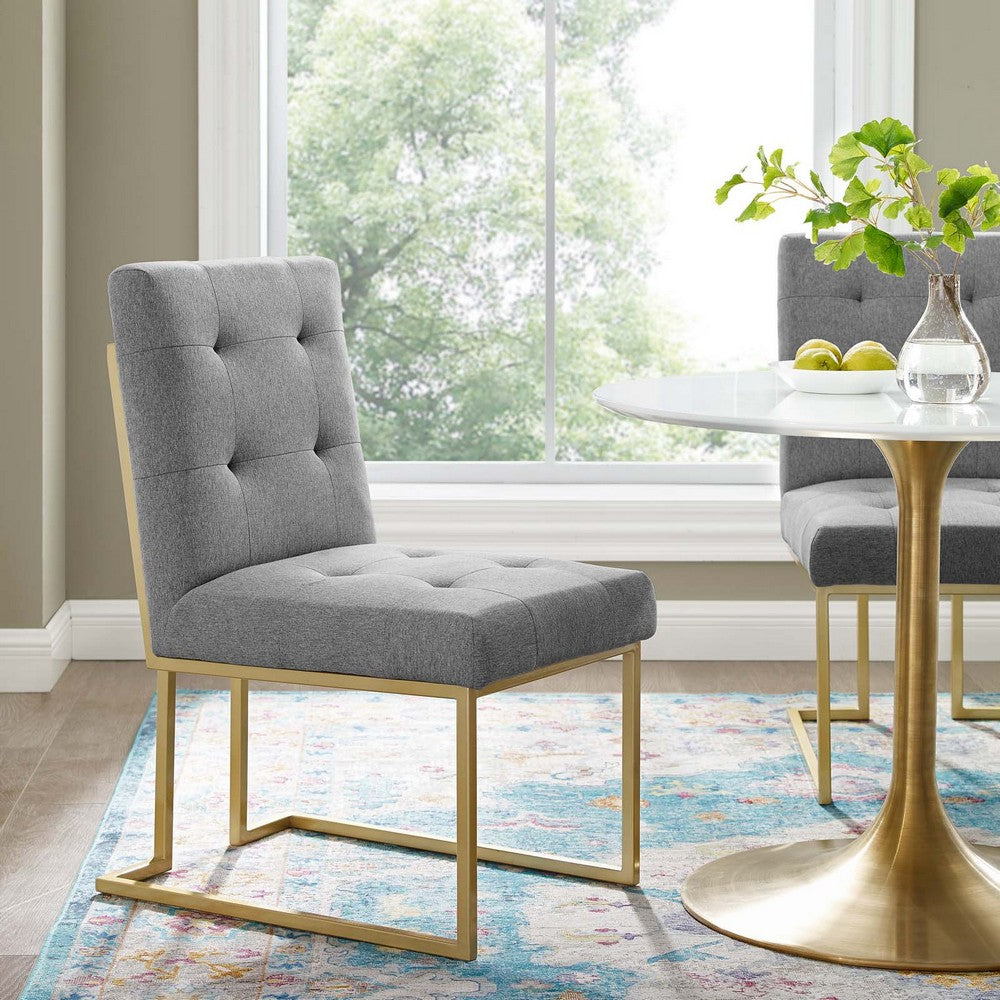 Privy Gold Stainless Steel Upholstered Fabric Dining Accent Chair by Modway| Gray