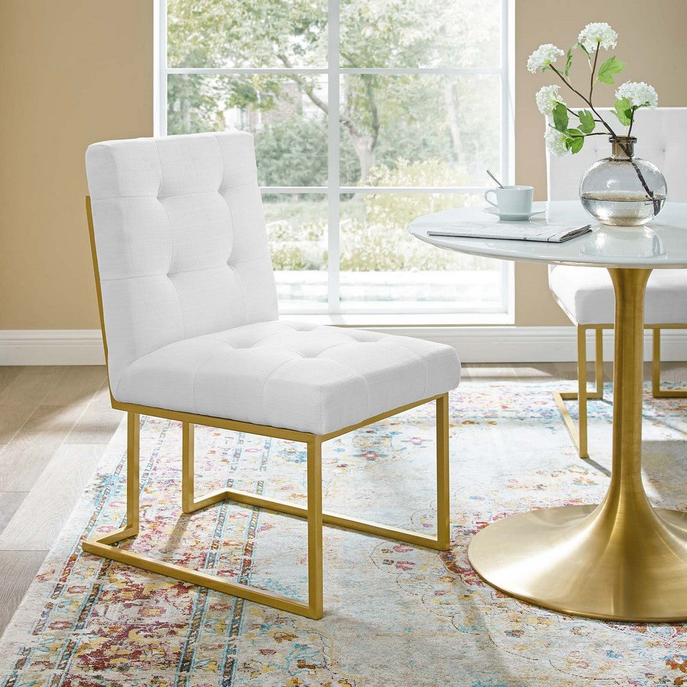 Privy Gold Stainless Steel Upholstered Fabric Dining Accent Chair by Modway| White