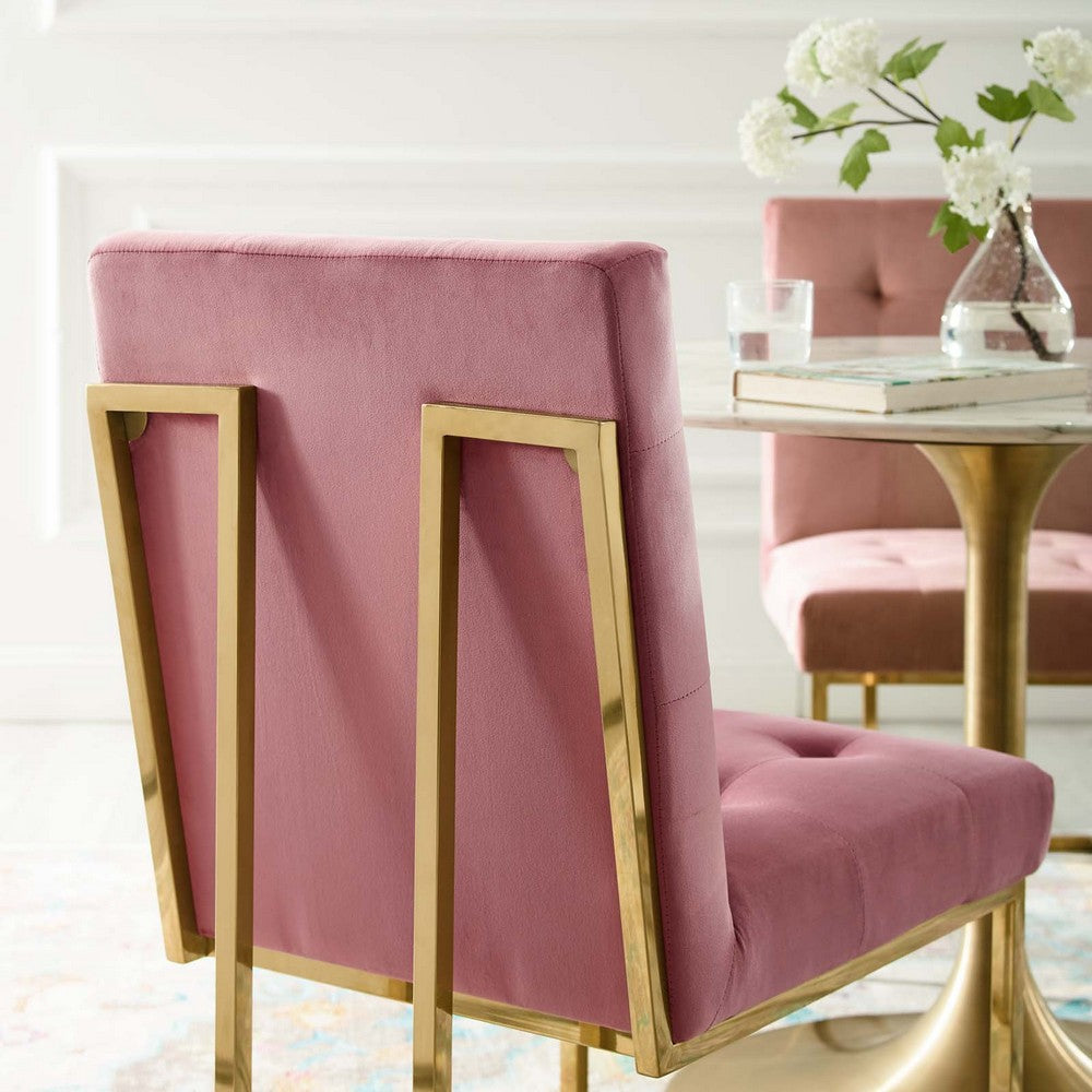 Privy Gold Stainless Steel Performance Velvet Dining Chair by Modway| Red