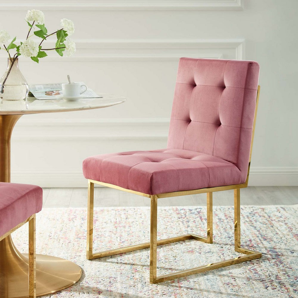 Privy Gold Stainless Steel Performance Velvet Dining Chair by Modway| Red