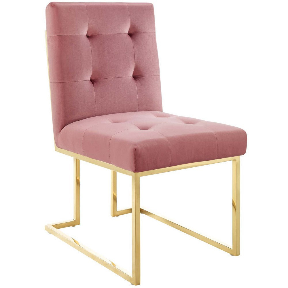 Privy Gold Stainless Steel Performance Velvet Dining Chair by Modway| Red