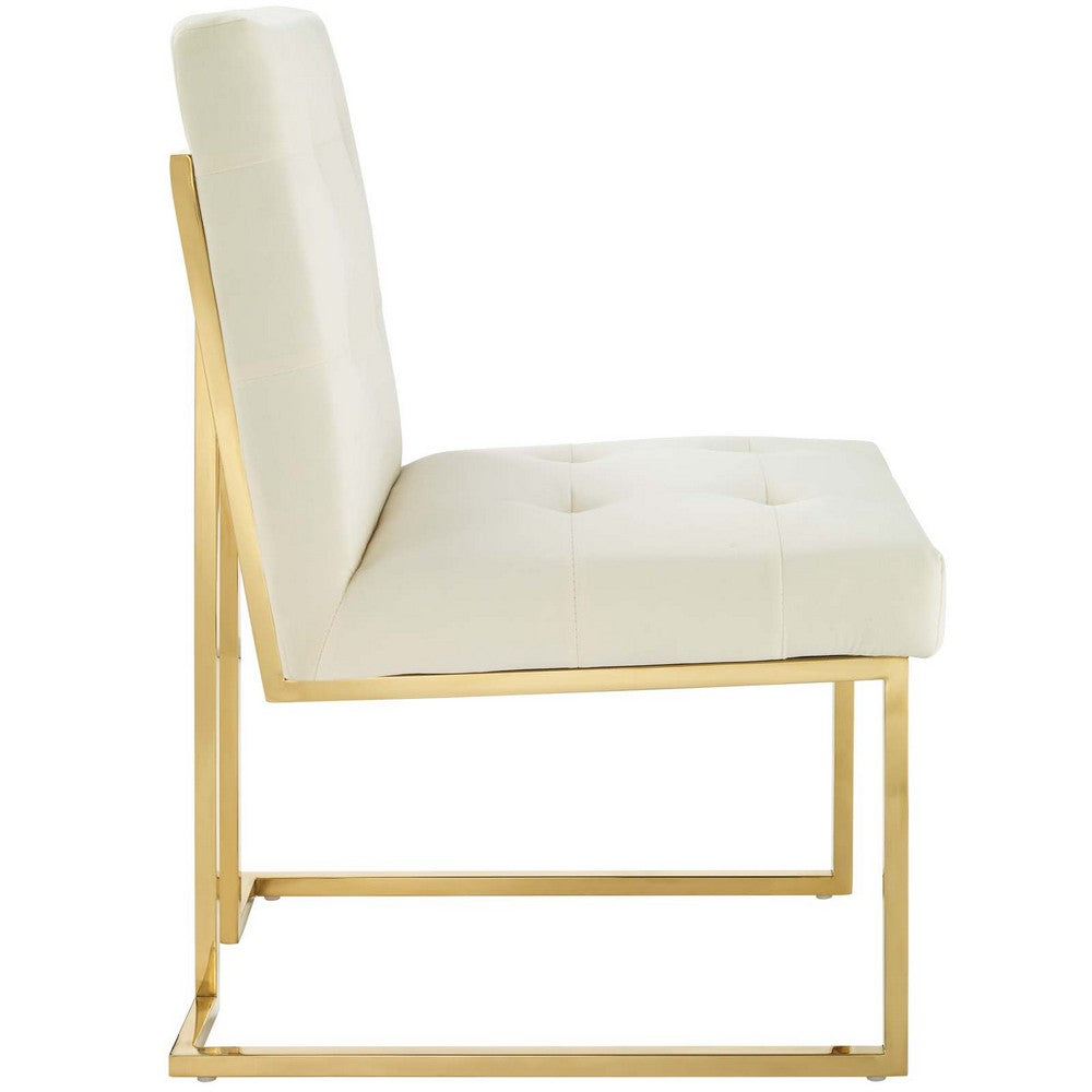 Privy Gold Stainless Steel Performance Velvet Dining Chair by Modway| White