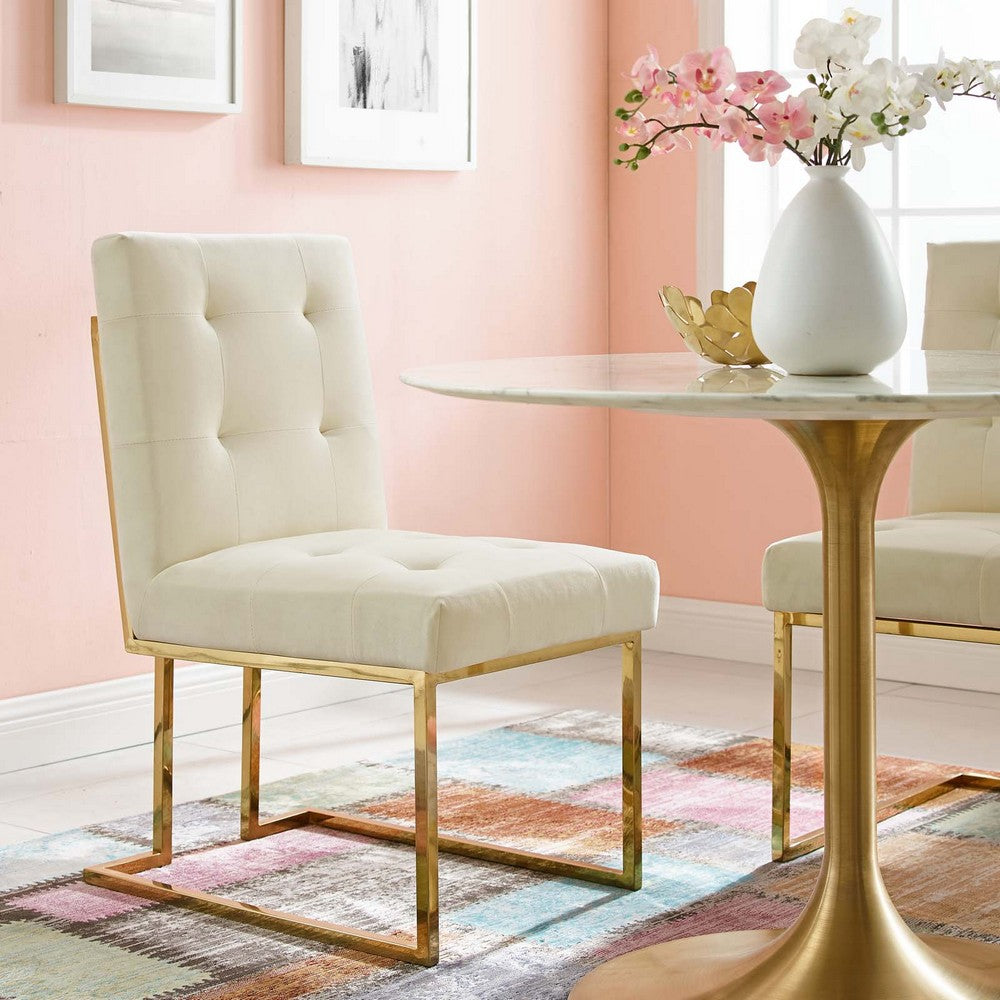 Privy Gold Stainless Steel Performance Velvet Dining Chair by Modway| White