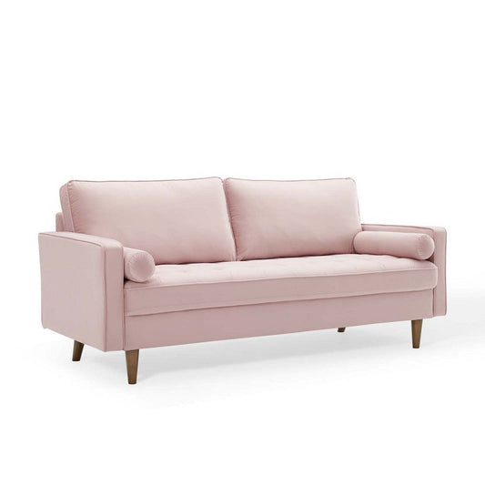 Modway Valour Performance Velvet Upholstered Tufted Sofa, Pink