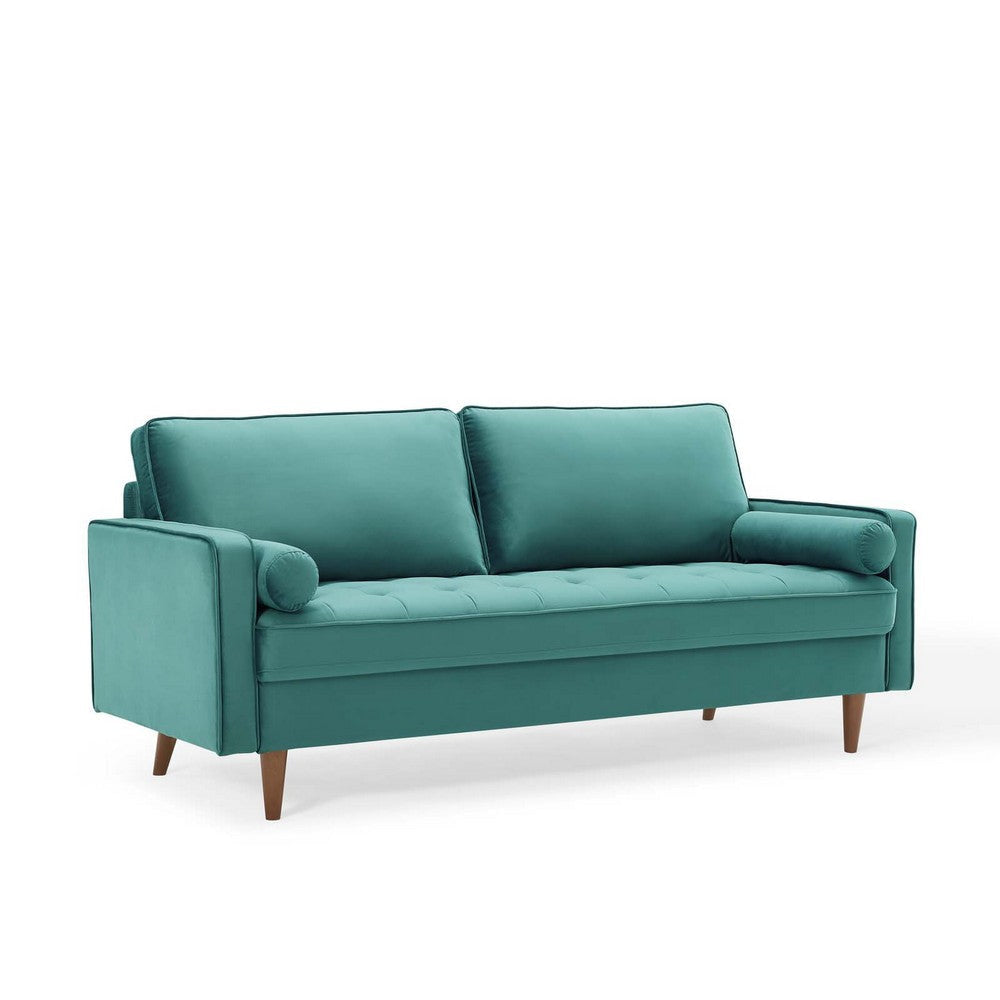 Modway Valour Performance Velvet Upholstered Tufted Sofa, Teal