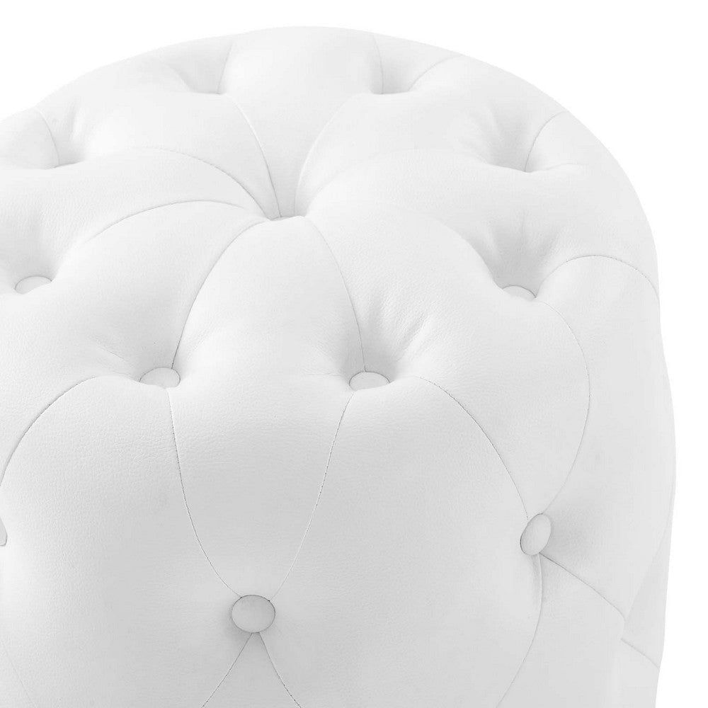 Anthem Tufted Button Round Faux Leather Ottoman  - No Shipping Charges