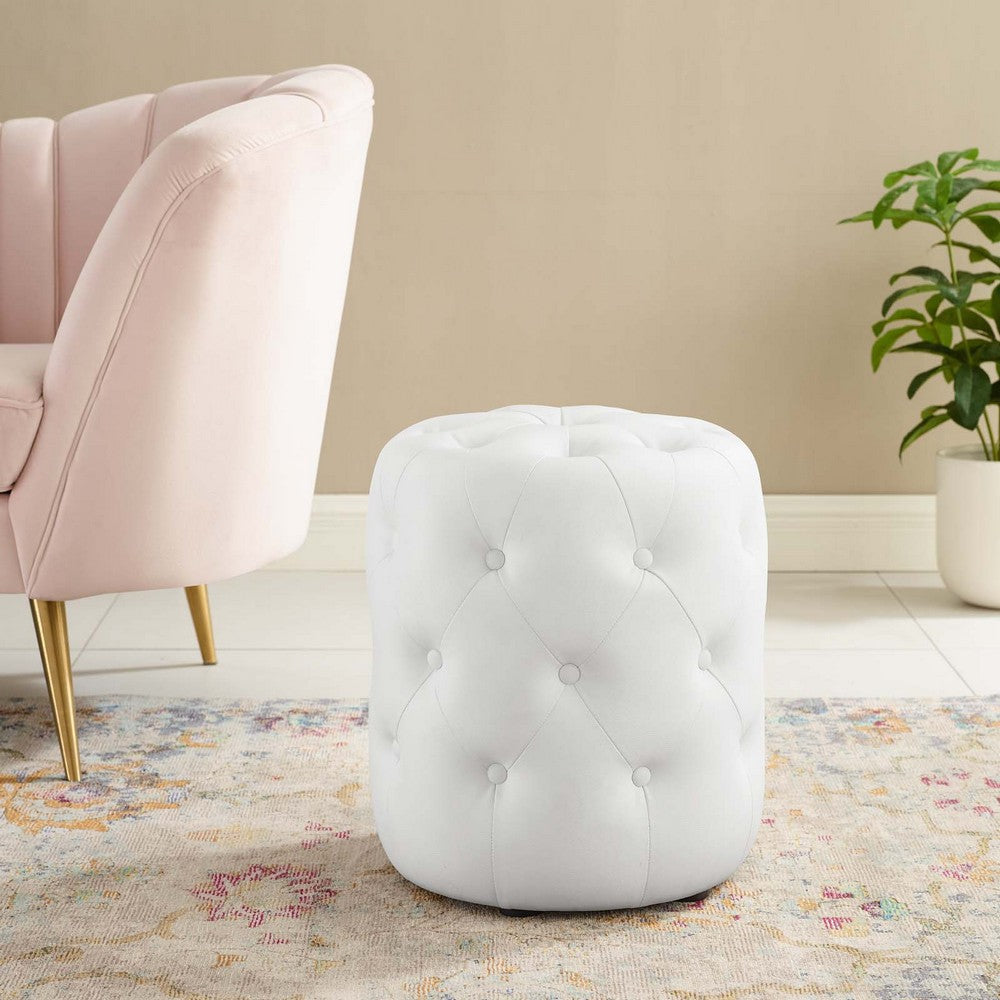 Anthem Tufted Button Round Faux Leather Ottoman  - No Shipping Charges