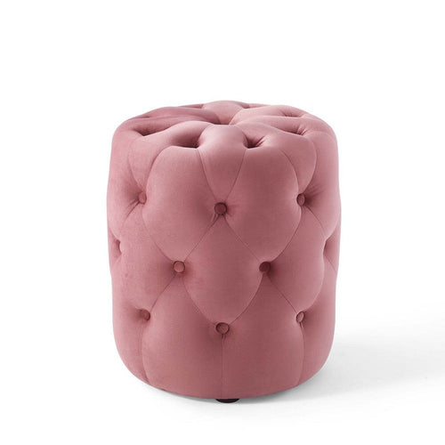 Modway Amour Tufted Performance Velvet Upholstered Dusty Rose, Round Ottoman