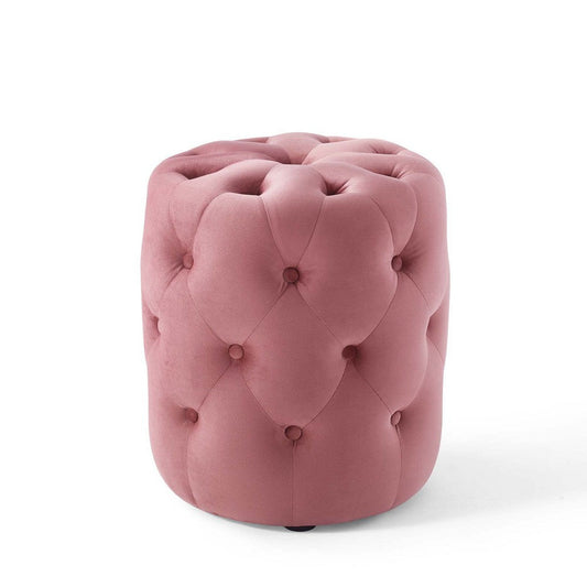 Modway Amour Tufted Performance Velvet Upholstered Dusty Rose, Round Ottoman