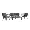 Modway Riverside 5 Piece Outdoor Patio Aluminum Set in Gray Charcoal, 61.5 x 116 x 28