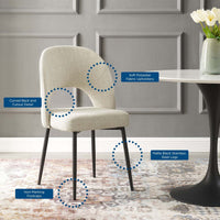 Modway Rouse Upholstered Fabric Dining Side Chair, Black Beige 23 x 19.5 x 33.5