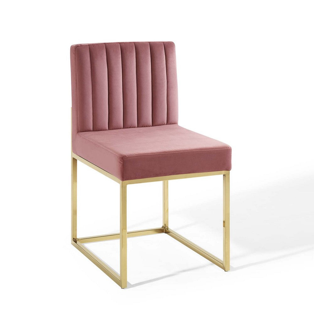 Carriage Channel Tufted Sled Base Performance Velvet Dining Chair by Modway| Red