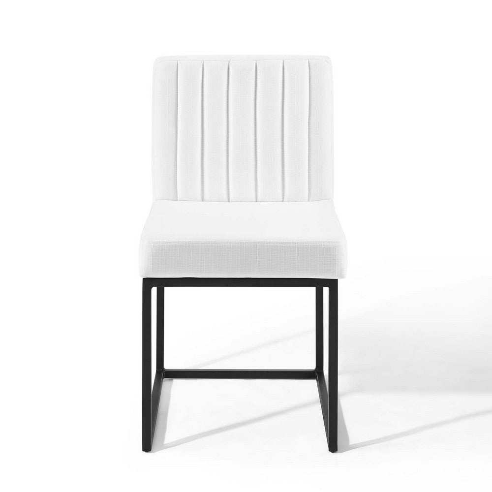 Modway Carriage Channel Tufted Sled Base Upholstered Fabric Dining Chair Black White MDY-EEI-3807-BLK-WHI