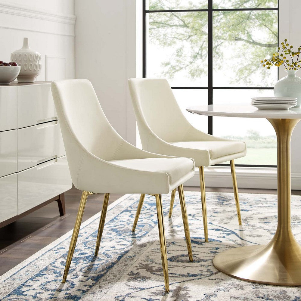 Modway Viscount Performance Velvet Dining Chairs - Set of 2 Gold Ivory MDY-EEI-3808-GLD-IVO