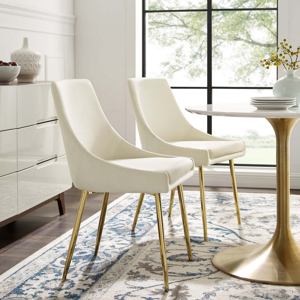 Viscount Performance Velvet Dining Chairs Set of 2 by Modway| White
