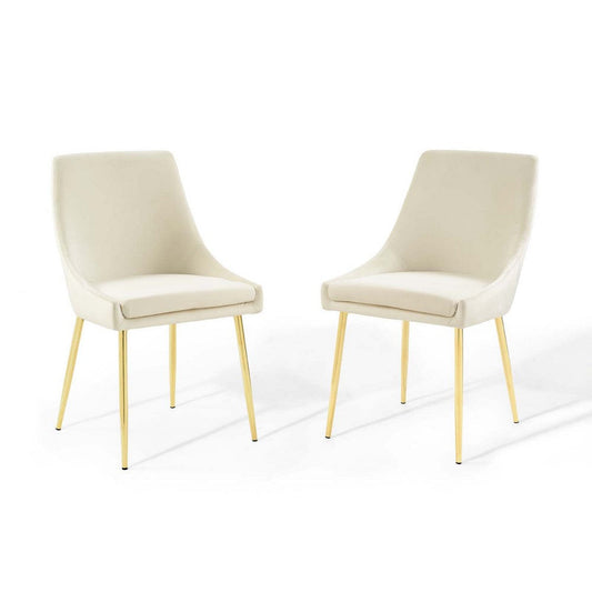 Modway Viscount Performance Velvet Dining Chairs - Set of 2, Gold Ivory