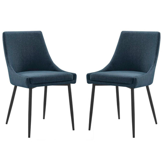Modway Viscount Upholstered Fabric Side Dining Chairs Set of 2, Black Azure