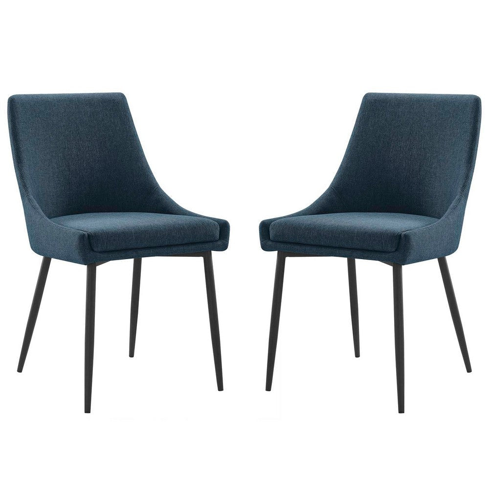 Modway Viscount Upholstered Fabric Side Dining Chairs Set of 2, Black Azure