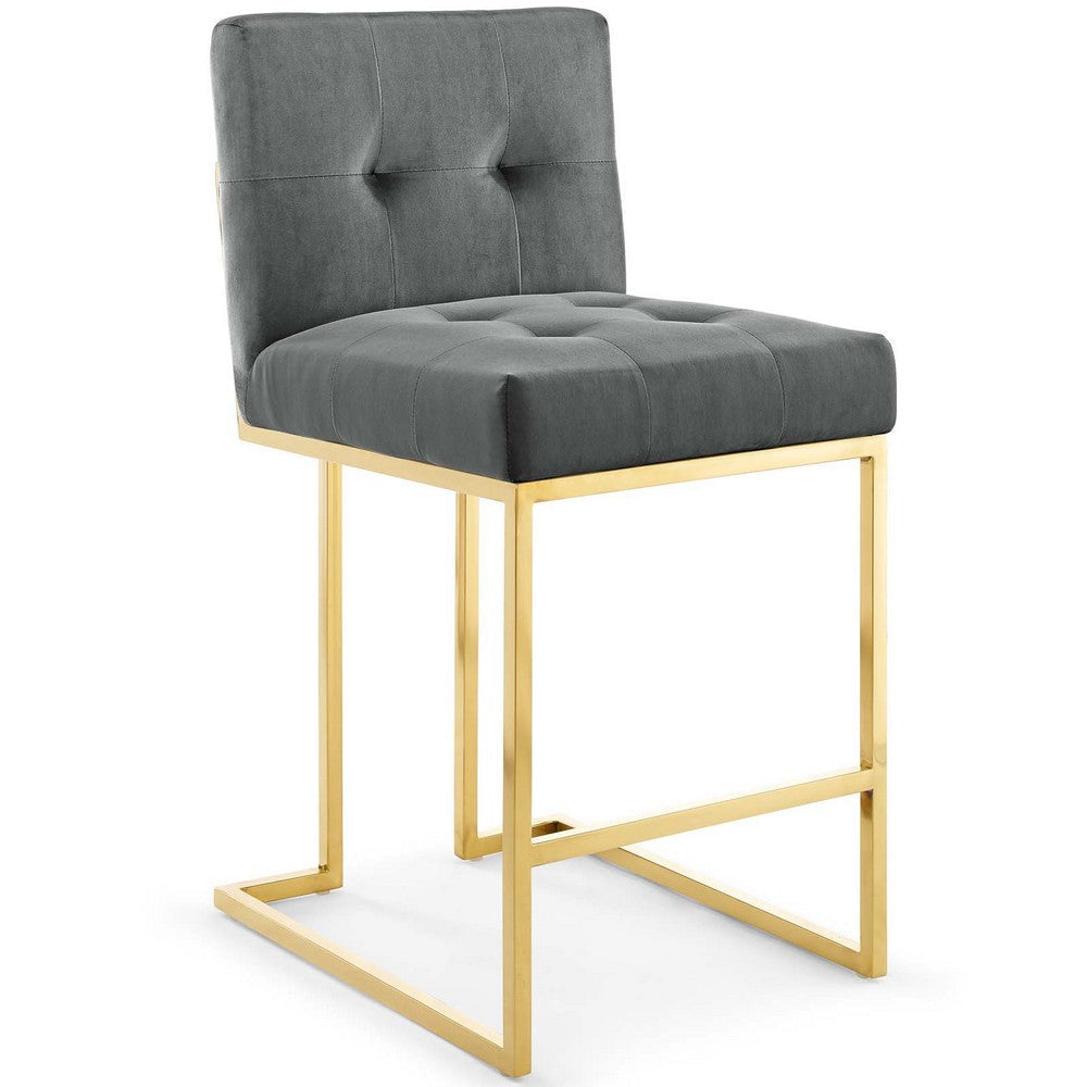 Privy Gold Stainless Steel Performance Velvet Counter Stool  - No Shipping Charges