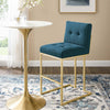 Modway Privy Stainless Steel Upholstered Fabric Bar Stool, Gold Azure