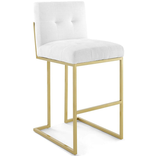 Modway Privy Stainless Steel Upholstered Fabric Bar Stool, Gold White