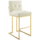 Modway Privy Gold Stainless Steel Performance Velvet Bar Stool, Ivory