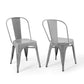 Modway Promenade Industrial Modern Steel Metal Bistro Dining Chairs in Silver-Set of 2