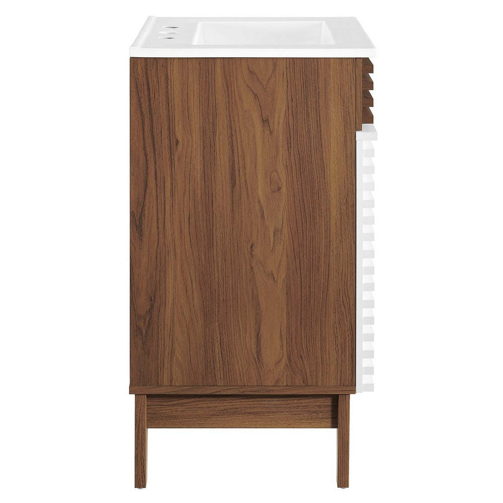 Modway Render Mid-Century Bathroom Vanity with Sink in White Walnut White MDY-EEI-3860-WHI-WAL-WHI