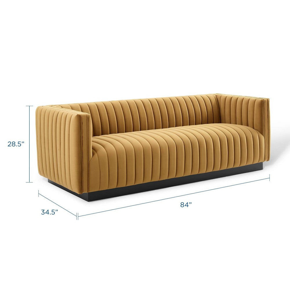 Modway Conjure Sofa in Channel Tufted Upholstered Performance Velvet Cognac MDY-EEI-3885-COG