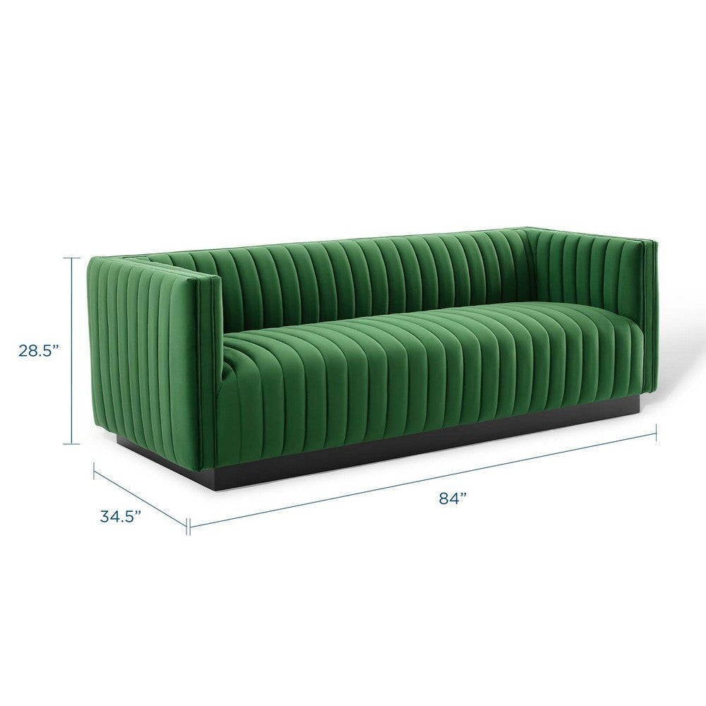 Modway Conjure Channel Tufted Upholstered Performance Velvet Sofa in Emerald MDY-EEI-3885-EME