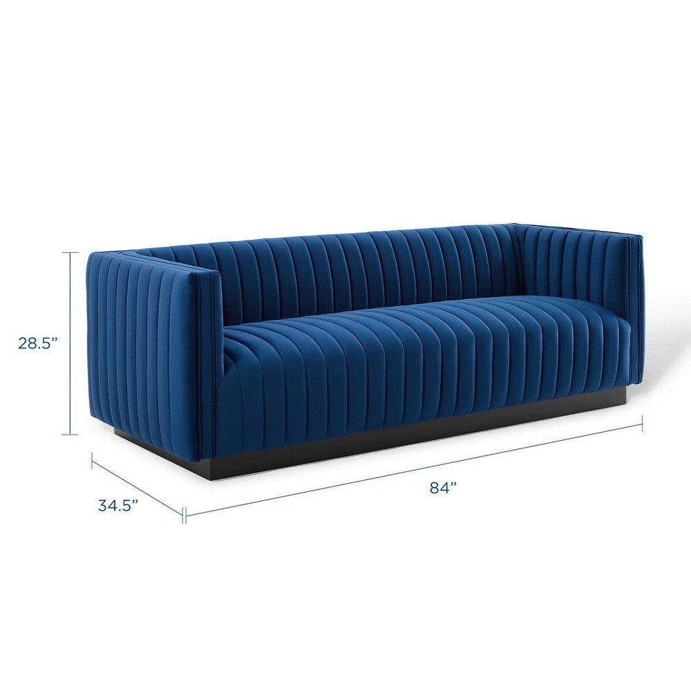 Modway Conjure Channel Tufted Upholstered Performance Velvet Sofa in Navy MDY-EEI-3885-NAV