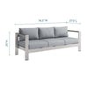 Modway Shore Aluminum Metal Outdoor Patio Sofa With Silver Gray All-Weather Cushions MDY-EEI-3917-SLV-GRY