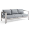 Modway Shore Aluminum Metal Outdoor Patio Sofa With Silver Gray All-Weather Cushions