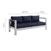 Modway Shore Aluminum Metal Outdoor Patio Sofa With Silver Navy All-Weather Cushions MDY-EEI-3917-SLV-NAV