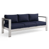 Modway Shore Aluminum Metal Outdoor Patio Sofa With Silver Navy All-Weather Cushions