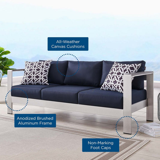 Shore Outdoor Patio Aluminum Sofa by Modway| Blue