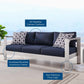 Modway Shore Aluminum Metal Outdoor Patio Sofa With Silver Navy All-Weather Cushions MDY-EEI-3917-SLV-NAV