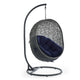 Modway Hide Wicker Rattan SunbrellaÂ® Outdoor Patio Porch Lounge Egg Swing Chair Set with Stand in Gray Navy
