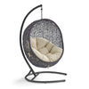 Modway EEI-3943-BLK-BEI Encase Wicker Rattan Outdoor Patio Porch Lounge Sunbrella Egg Swing Chair with Stand in Black Beige