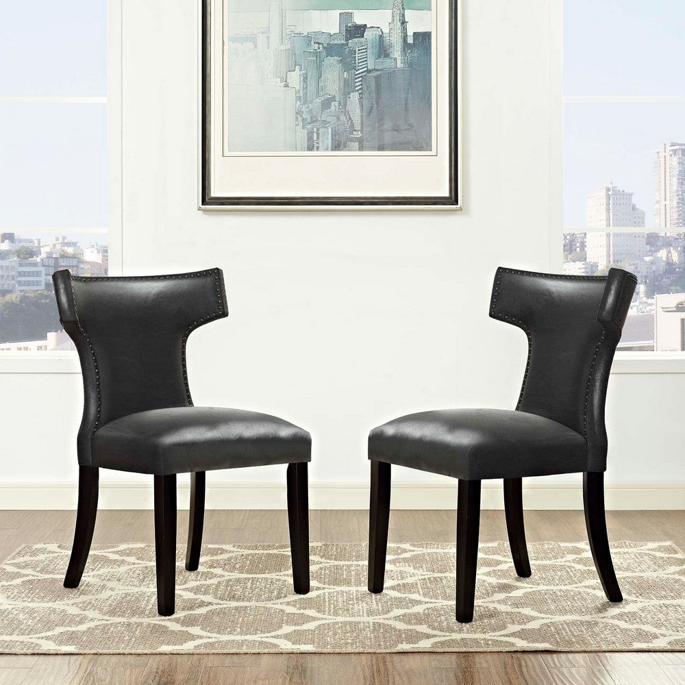 Curve Vinyl Dining Chair Set of 2 by Modway| Black
