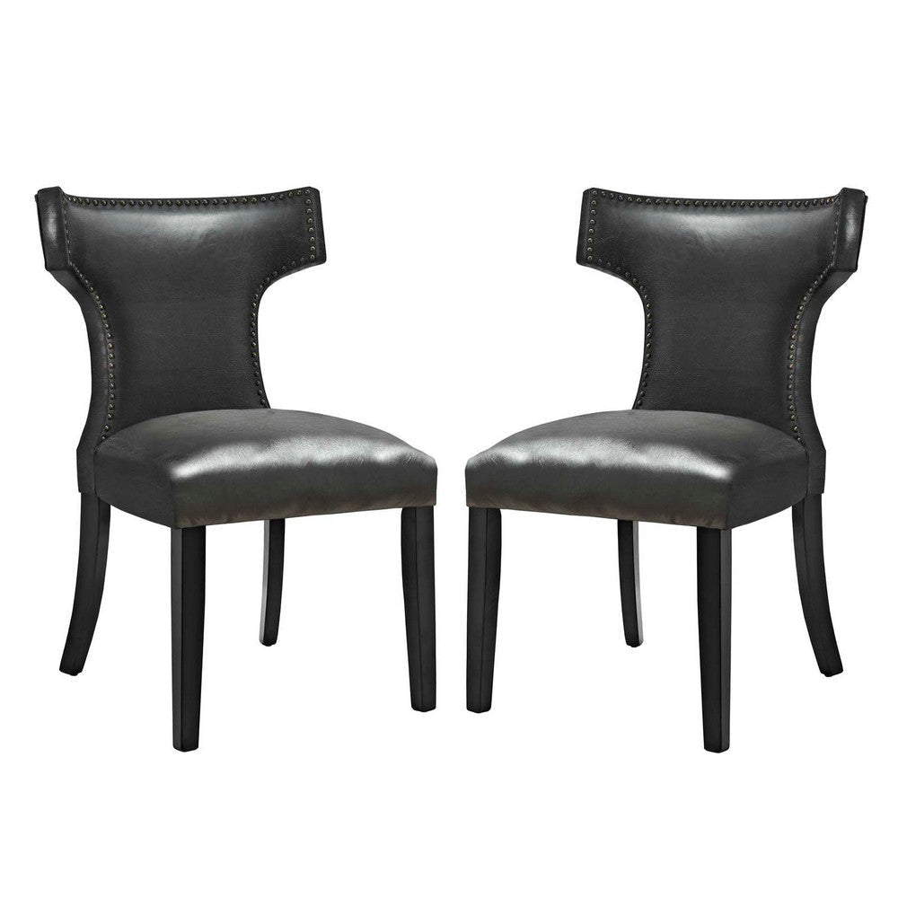 Modway Curve Vinyl Set of 2, Two Dining Chairs, Black