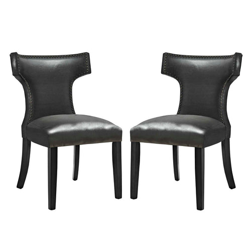Curve Vinyl Dining Chair Set of 2 by Modway| Black